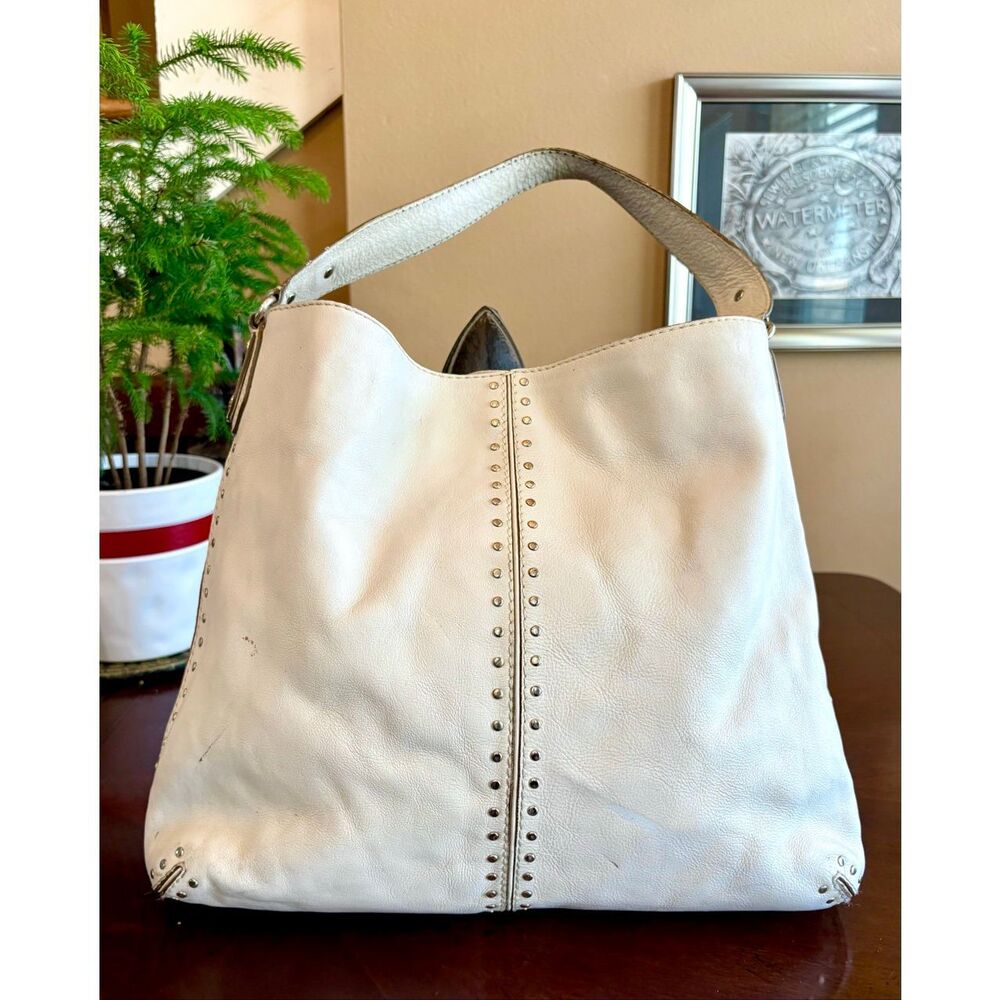 MICHAEL MICHAEL KORS - Astor Studded Hobo Shoulder Bag in Cream Pebbled Leather